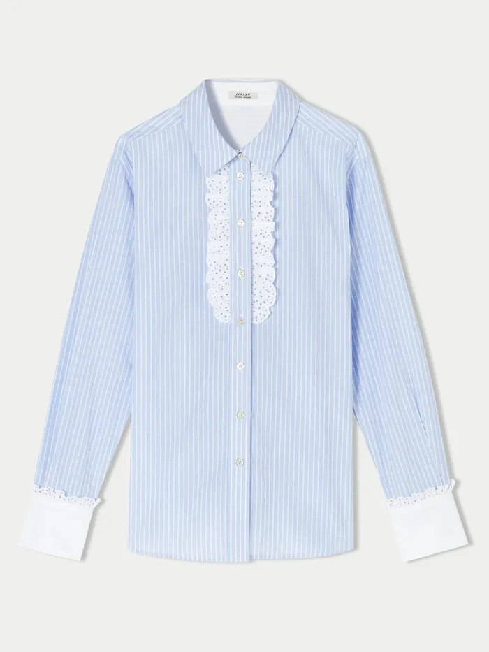 Jigsaw Tops Women Serpentine Broidery Shirt Blue