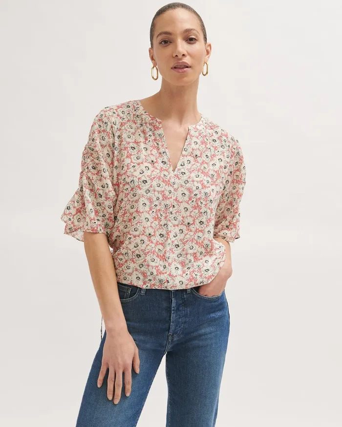 Jigsaw Tops Women Silk Wandering Poppy Top Pink