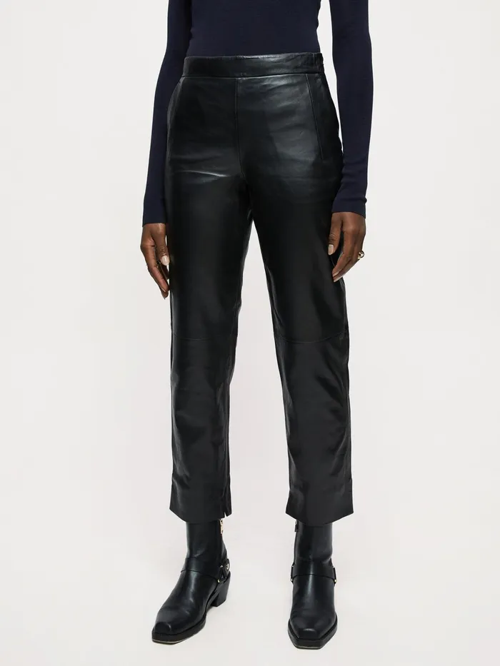 Jigsaw Trousers Women Leather Bardot Trousers Black