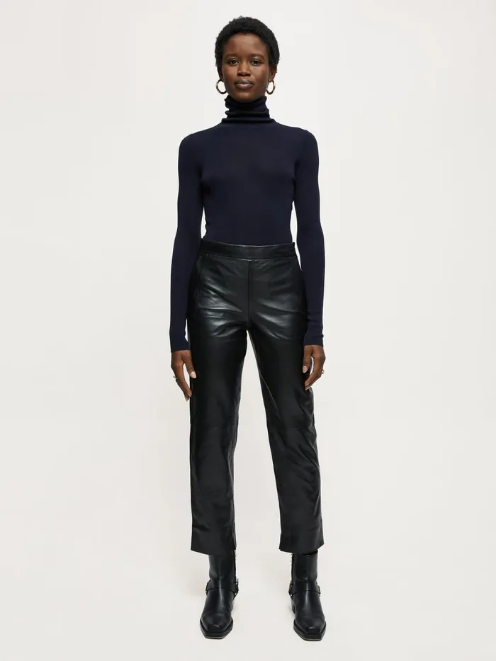 Jigsaw Trousers Women Leather Bardot Trousers Black