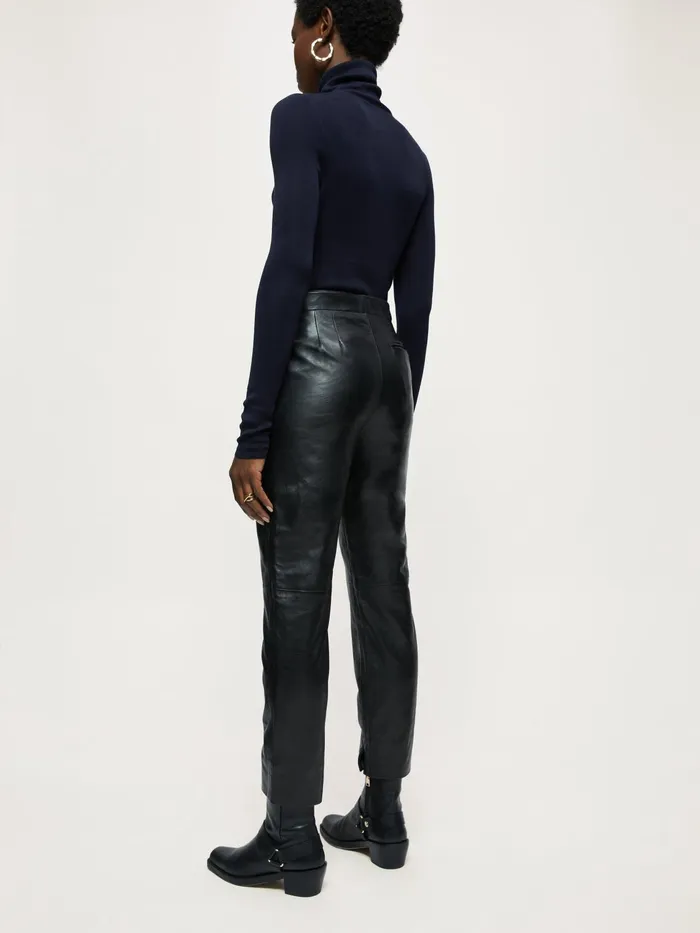 Jigsaw Trousers Women Leather Bardot Trousers Black