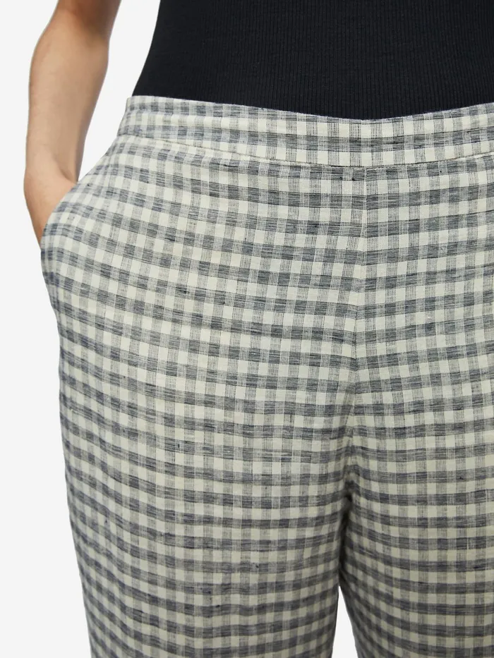 Jigsaw Trousers Women Linen Check Palazzo Trousers Cream