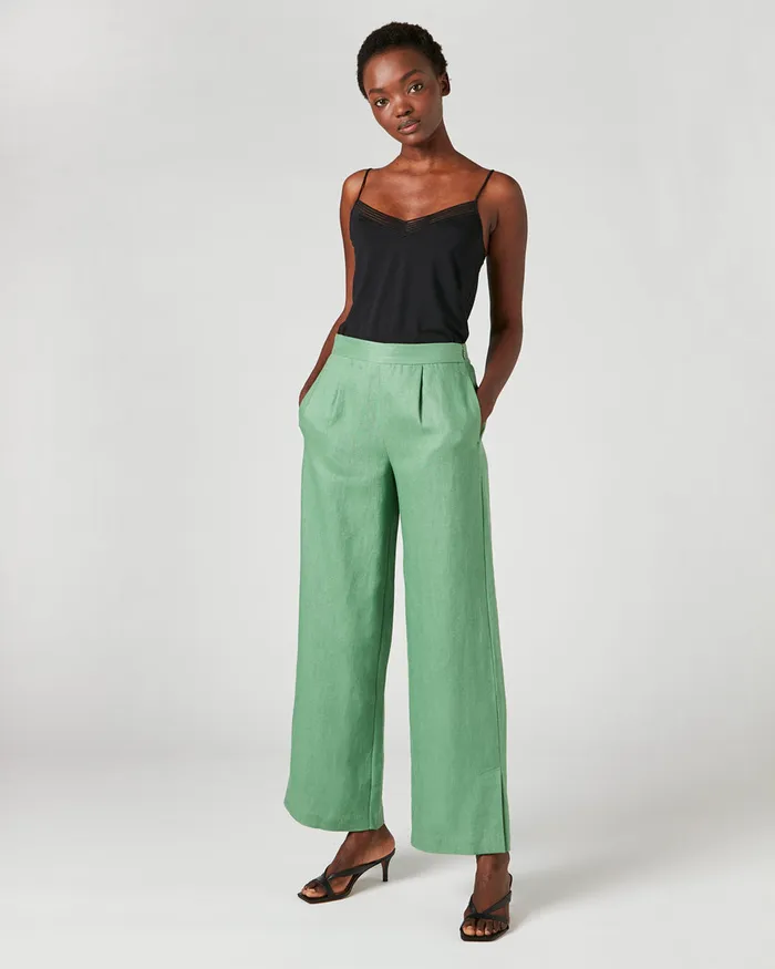 Jigsaw Trousers Women Linen Palazzo Trouser Green