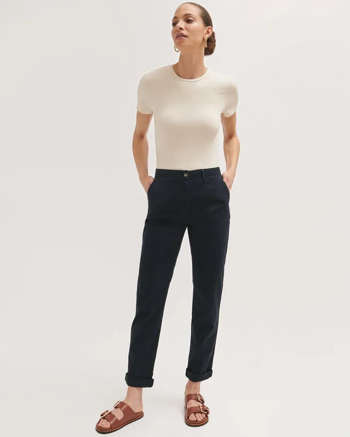 Jigsaw Trousers Women Slim Leg Cotton Chino Trouser Blue