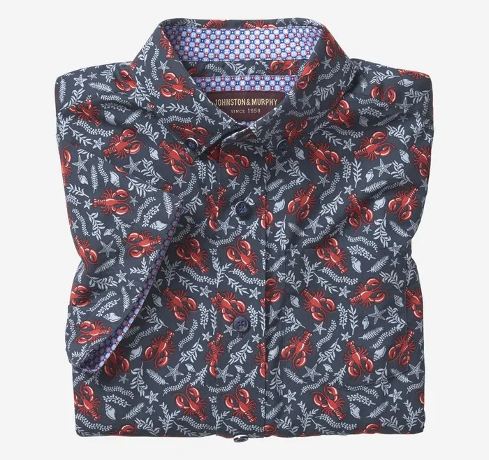 Johnston and Murphy Boys ShortSleeve Printed Shirt Navy Lobster Boys Shirts