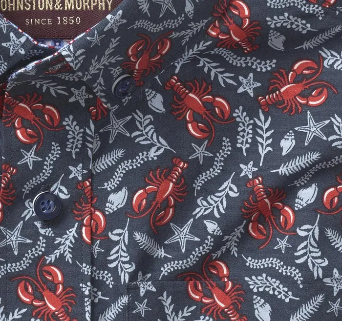 Johnston and Murphy Boys ShortSleeve Printed Shirt Navy Lobster Boys Shirts Johnston and Murphy Boys ShortSleeve Printed Shirt Navy Lobster Boys Shirts