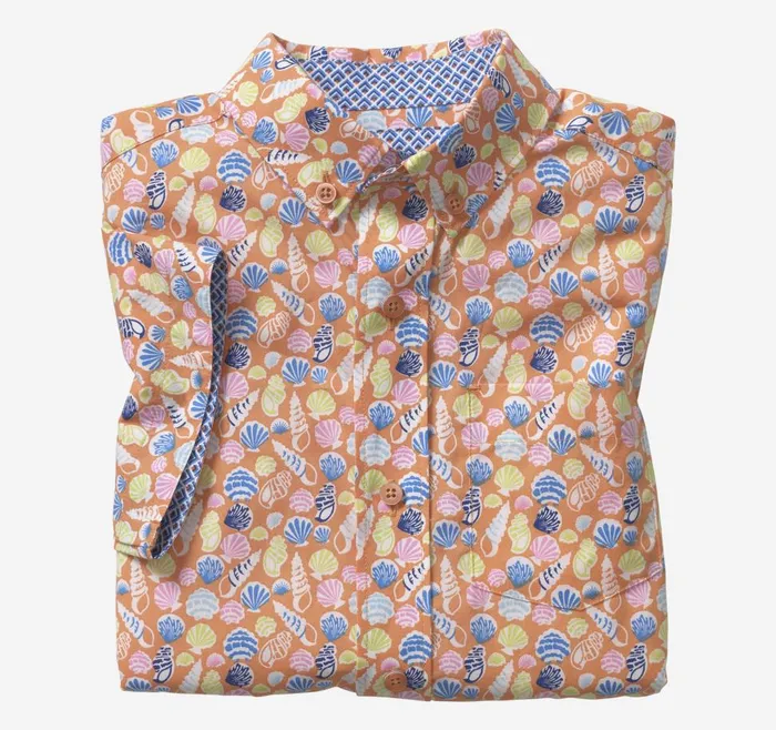 Johnston and Murphy Boys ShortSleeve Printed Shirt Orange Seashell Boys Shirts