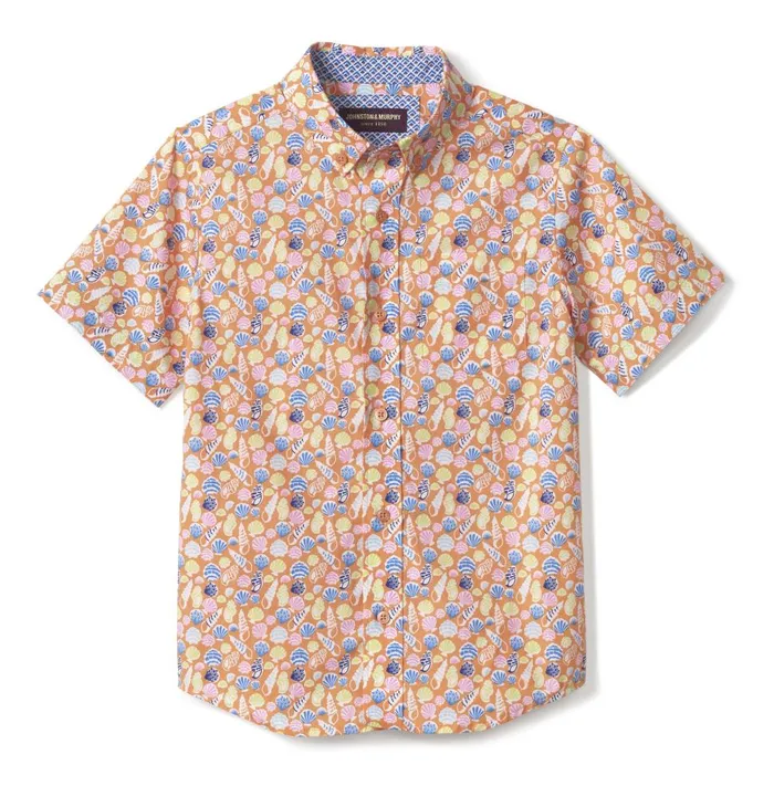 Johnston and Murphy Boys ShortSleeve Printed Shirt Orange Seashell Boys Shirts Johnston and Murphy Boys ShortSleeve Printed Shirt Orange Seashell Boys Shirts