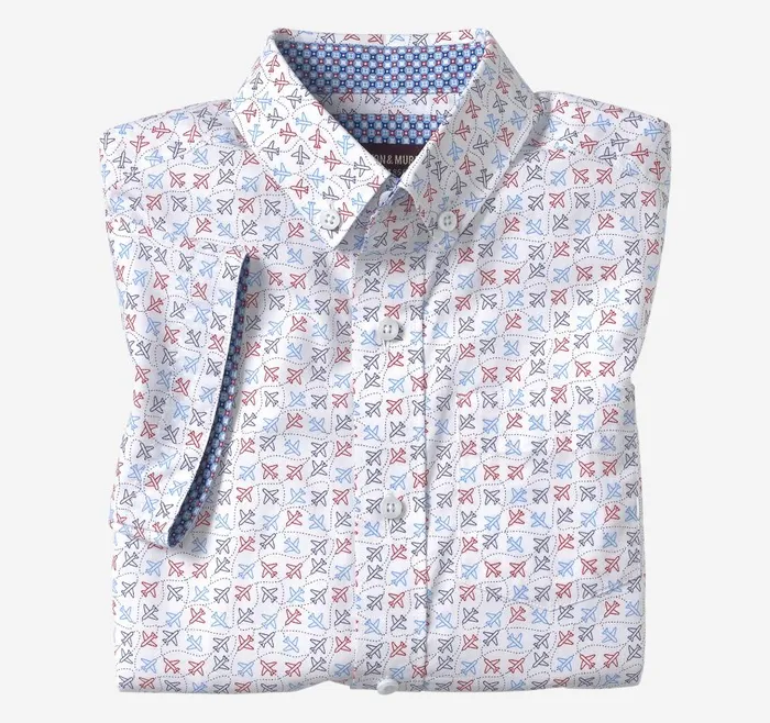 Johnston and Murphy Boys ShortSleeve Printed Shirt White Flying Airplane Boys Shirts