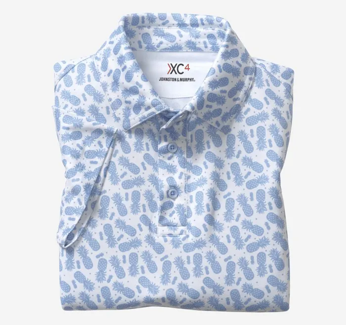 Johnston and Murphy Boys XC4 Performance Polo White Pineapple Boys Shirts