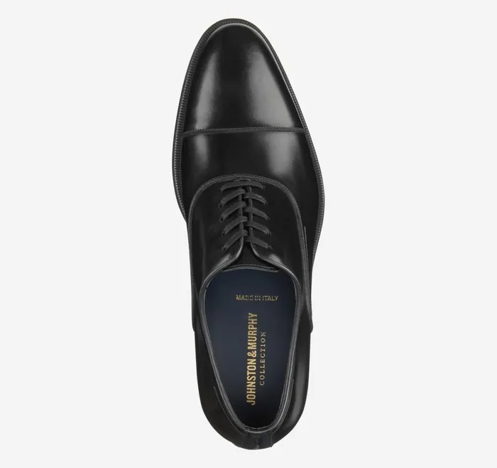 Johnston and Murphy Flynch Cap Toe Black Italian Calfskin Men LaceUps