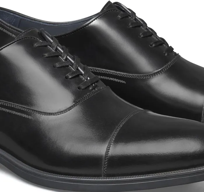 Johnston and Murphy Flynch Cap Toe Black Italian Calfskin Men LaceUps