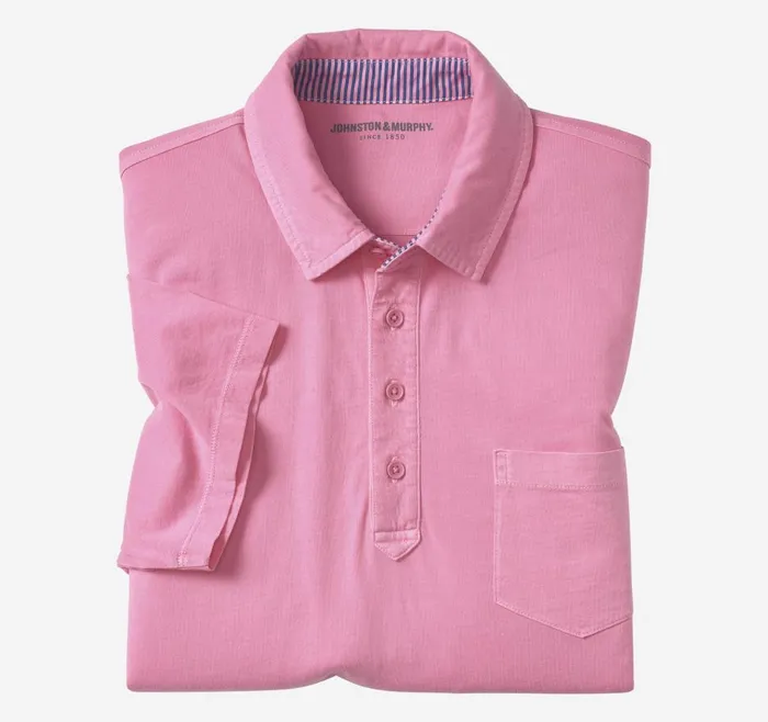 Johnston and Murphy Garment Dyed Polo Pink Men Polos and Tees