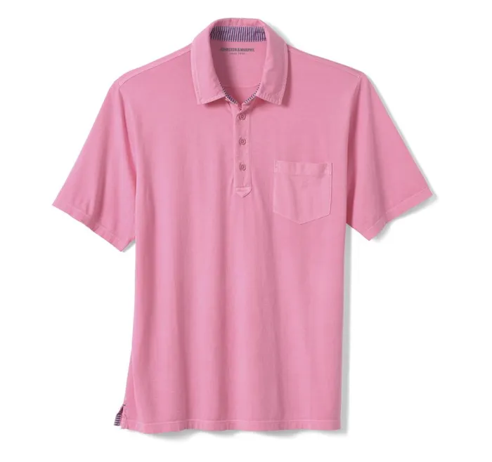 Johnston and Murphy Garment Dyed Polo Pink Men Polos and Tees