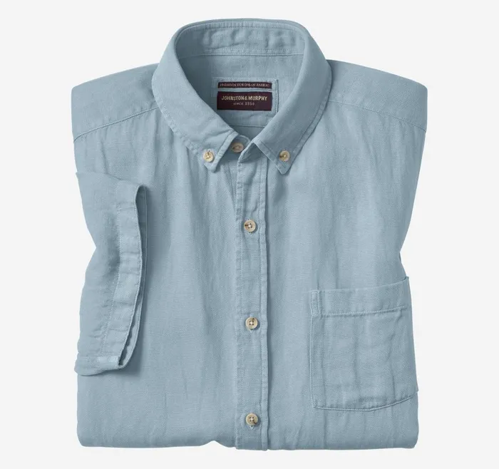 Johnston and Murphy Garment Dyed Shirt Blue Men ShortSleeve Shirts