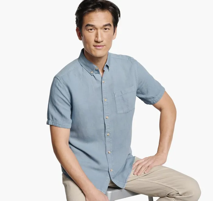 Johnston and Murphy Garment Dyed Shirt Blue Men ShortSleeve Shirts Johnston and Murphy Garment Dyed Shirt Blue Men ShortSleeve Shirts