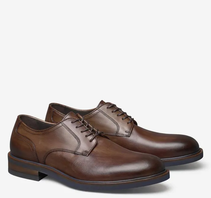 Johnston and Murphy Hartley Plain Toe Brown Italian Calfskin Men LaceUps