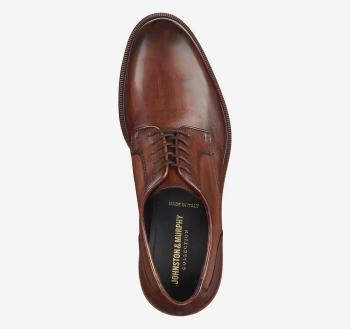 Johnston and Murphy Hartley Plain Toe Brown Italian Calfskin Men LaceUps