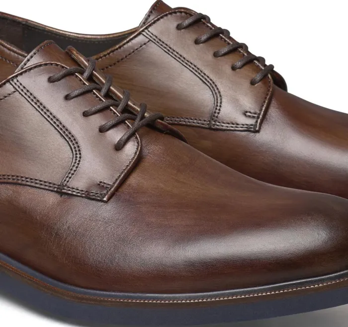 Johnston and Murphy Hartley Plain Toe Brown Italian Calfskin Men LaceUps