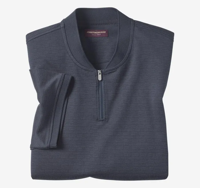 Johnston and Murphy Jacquard Zip Polo Navy Men Polos and Tees