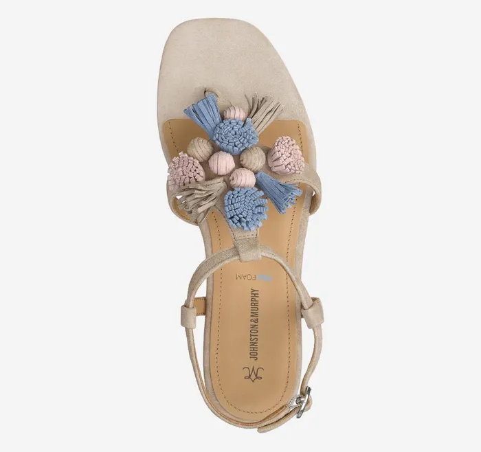 Johnston and Murphy Lilly Tassel Thong Taupe Multi Kid Suede Women Sandals Johnston and Murphy Lilly Tassel Thong Taupe Multi Kid Suede Women Sandals