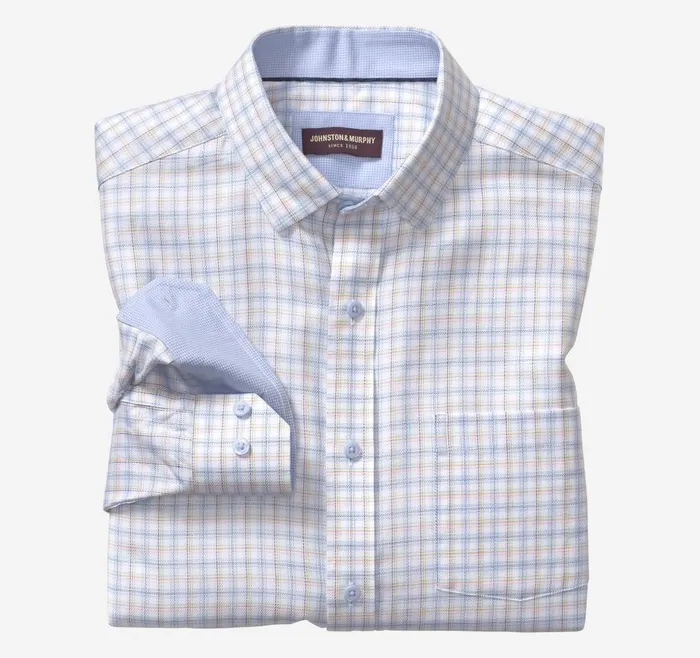 Johnston and Murphy LongSleeve Dress Shirt Multi Soft Check Men Shirts
