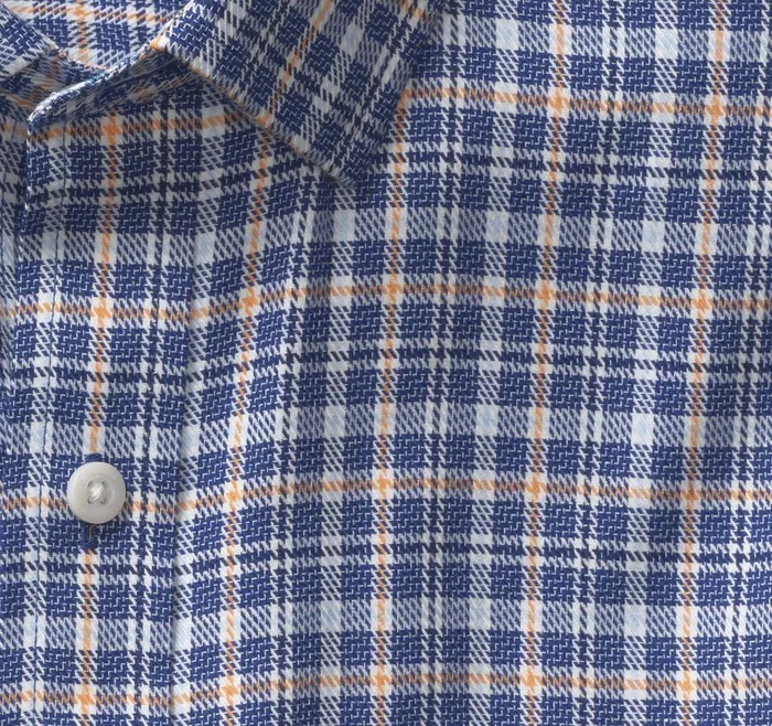 Johnston and Murphy LongSleeve Dress Shirt Navyorange Textured Plaid Men Shirts