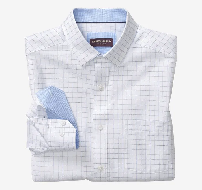 Johnston and Murphy LongSleeve Dress Shirt White Windowpane Men Shirts