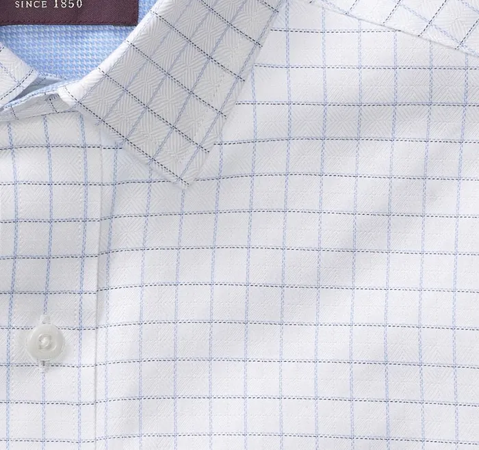 Johnston and Murphy LongSleeve Dress Shirt White Windowpane Men Shirts
