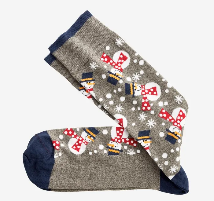Johnston and Murphy Pima Cotton HolidayThemed Socks Gray Snowmen Men Socks