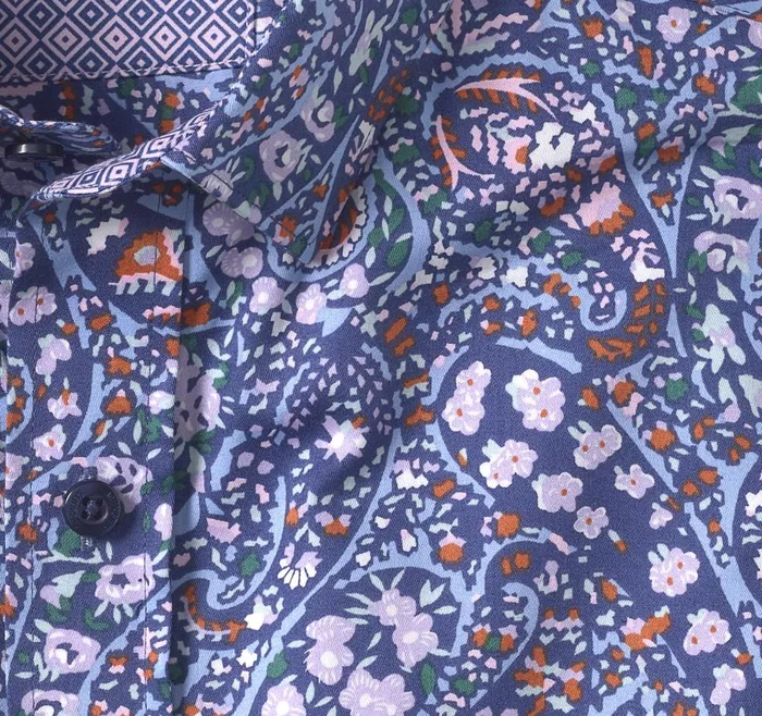 Johnston and Murphy Printed Cotton Shirt Navy Floral Paisley Men Shirts