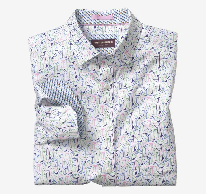 Johnston and Murphy Printed Cotton Shirt White Martini Men Shirts