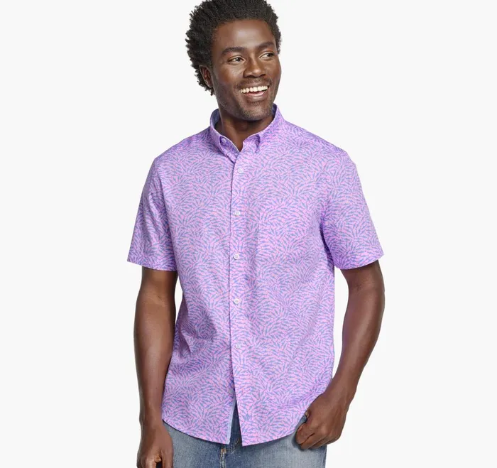 Johnston and Murphy Printed Cotton ShortSleeve Shirt Pink Swarming Shark Men ShortSleeve Shirts