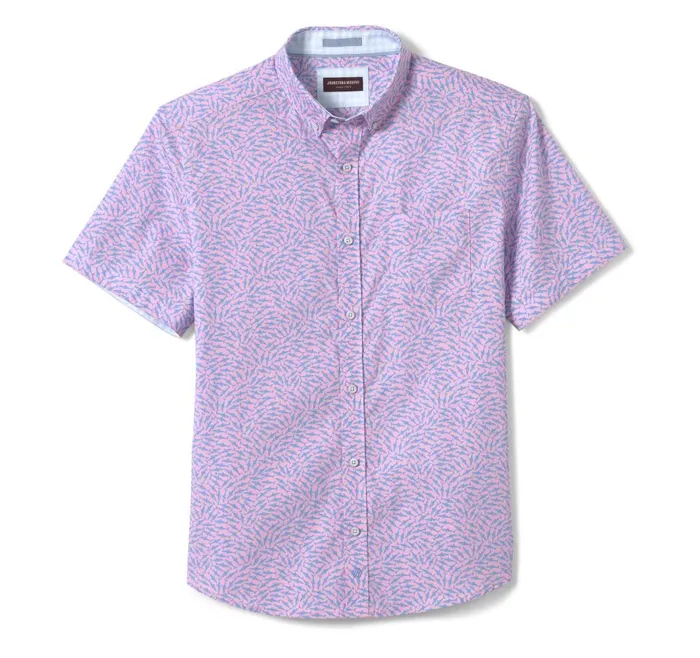 Johnston and Murphy Printed Cotton ShortSleeve Shirt Pink Swarming Shark Men ShortSleeve Shirts