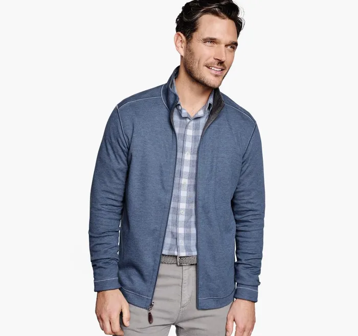 Johnston and Murphy Reversible FullZip Bluecharcoal Men Sweaters and Knits