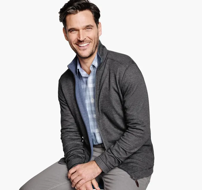 Johnston and Murphy Reversible FullZip Bluecharcoal Men Sweaters and Knits