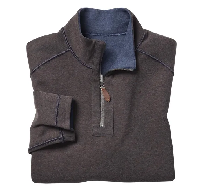 Johnston and Murphy Reversible Solid QuarterZip Navybrown Men Sweaters and Knits Johnston and Murphy Reversible Solid QuarterZip Navybrown Men Sweaters and Knits