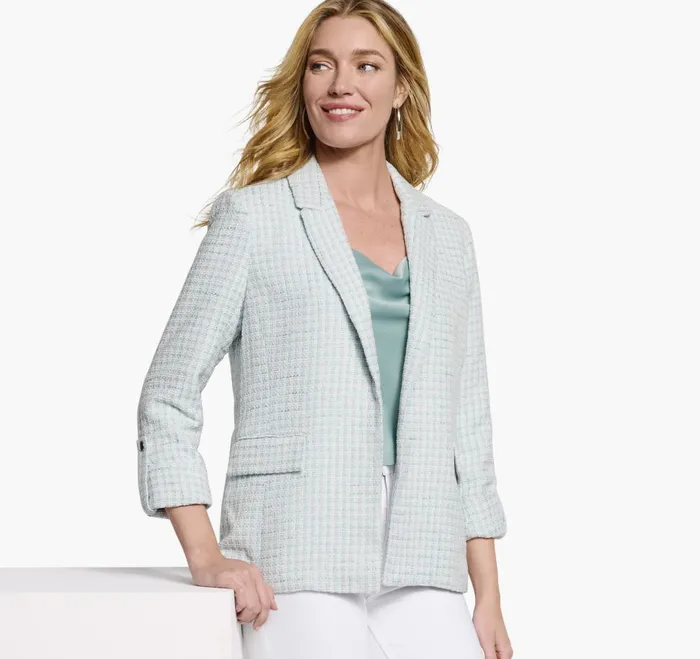 Johnston and Murphy Tweed Blazer Light Bluewhite Women Shirts Sweaters and Blazers