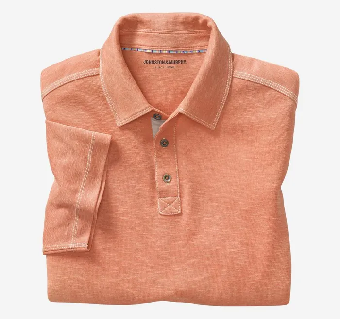 Johnston and Murphy Vintage Slub Polo Orange Men Polos and Tees