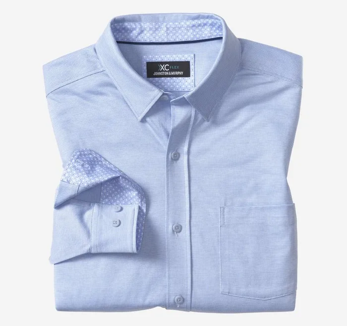 Johnston and Murphy XC Flex Stretch LongSleeve Shirt Blue Birdseye Men Shirts