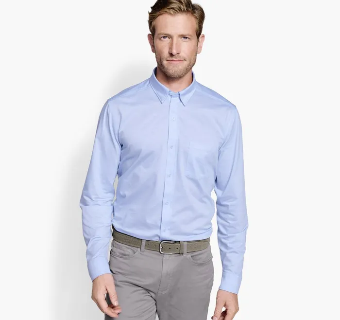 Johnston and Murphy XC Flex Stretch LongSleeve Shirt Blue Birdseye Men Shirts