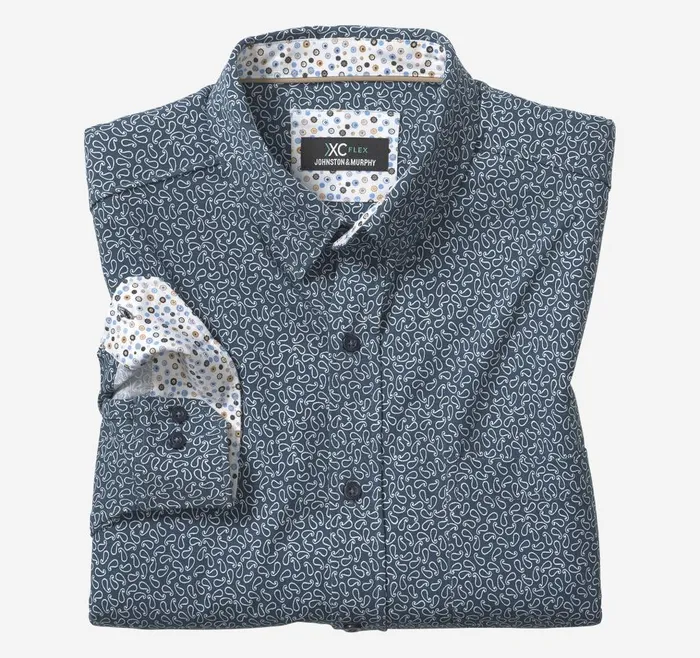 Johnston and Murphy XC Flex Stretch LongSleeve Shirt Navy Paisley Men Shirts