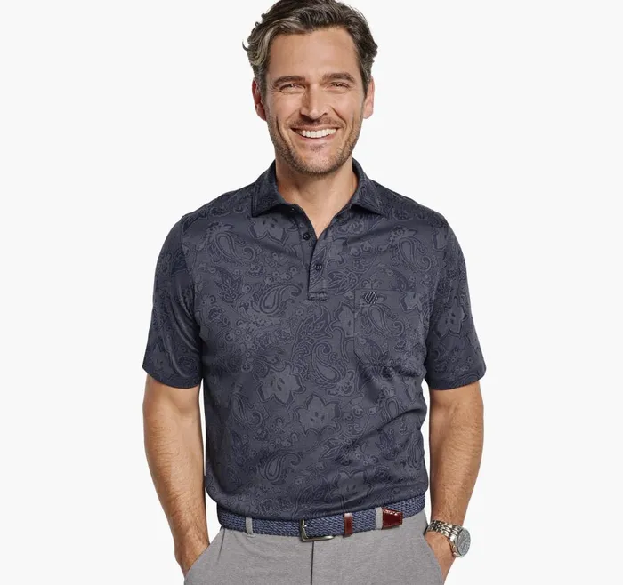 Johnston and Murphy XC4 Jacquard Performance Polo Navy Paisley Men Polos and Tees