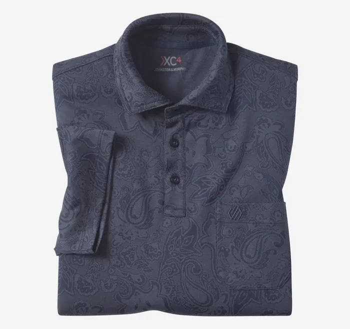 Johnston and Murphy XC4 Jacquard Performance Polo Navy Paisley Men Polos and Tees Johnston and Murphy XC4 Jacquard Performance Polo Navy Paisley Men Polos and Tees