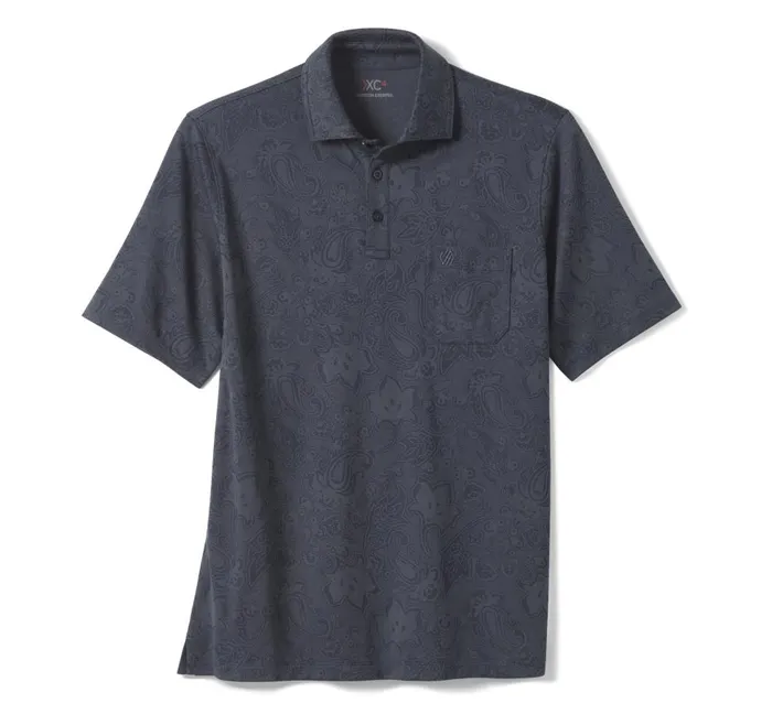 Johnston and Murphy XC4 Jacquard Performance Polo Navy Paisley Men Polos and Tees Johnston and Murphy XC4 Jacquard Performance Polo Navy Paisley Men Polos and Tees