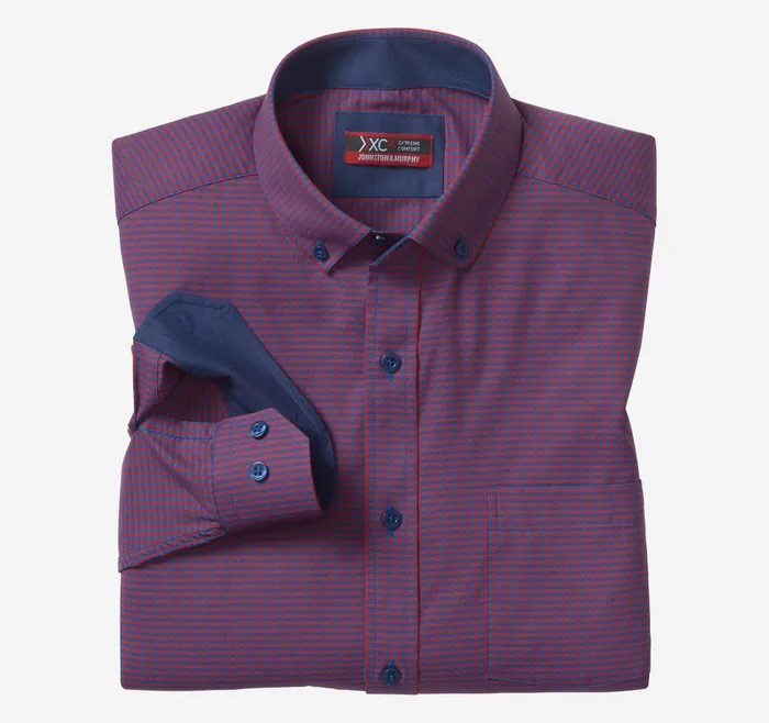Johnston and Murphy XC4 LongSleeve StretchWoven Shirt Rednavy Gingham Men Shirts