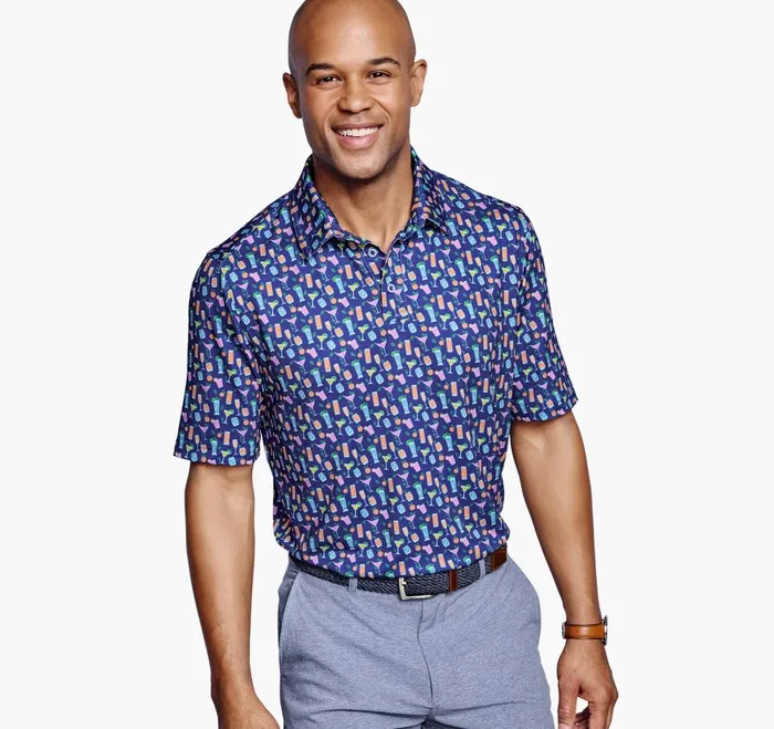 Johnston and Murphy XC4 Performance Polo Navy Cocktail Men Polos and Tees