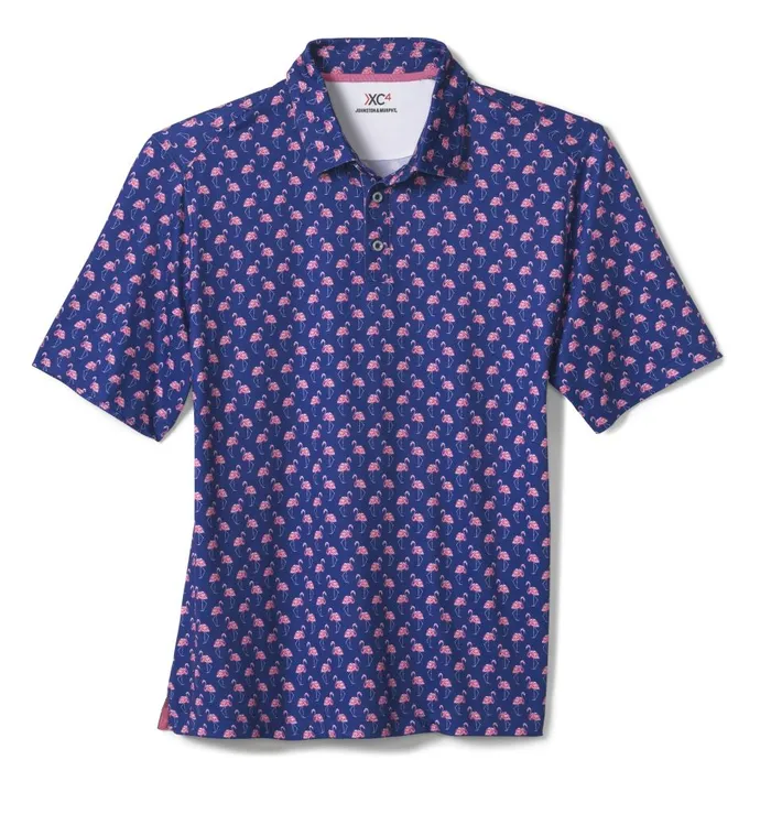 Johnston and Murphy XC4 Performance Polo Navy Flamingo Men Polos and Tees Johnston and Murphy XC4 Performance Polo Navy Flamingo Men Polos and Tees