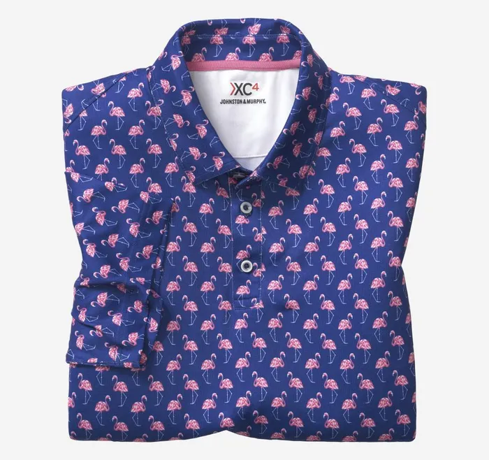 Johnston and Murphy XC4 Performance Polo Navy Flamingo Men Polos and Tees Johnston and Murphy XC4 Performance Polo Navy Flamingo Men Polos and Tees