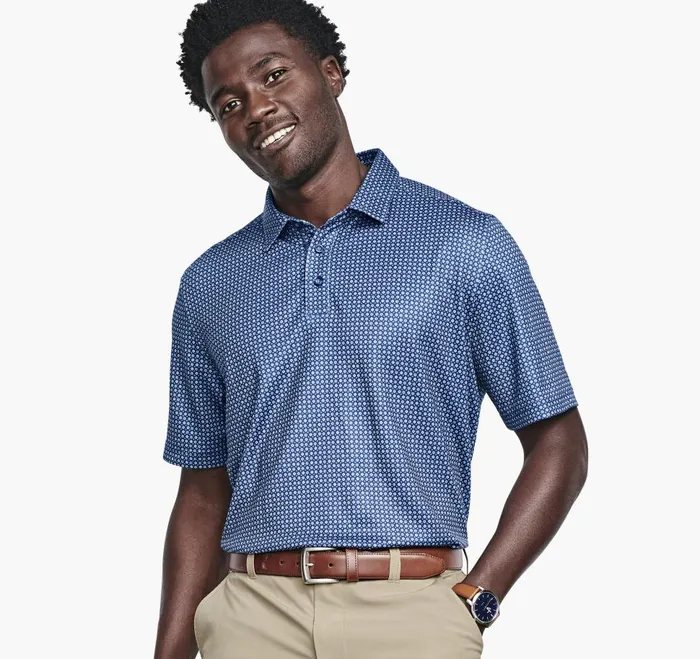 Johnston and Murphy XC4 Performance Polo Navy Geo Men Polos and Tees